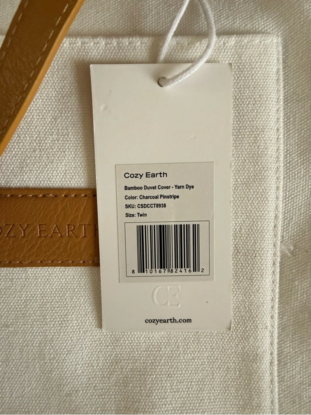 Cozy Earth Bamboo Duvet Cover Twin/Twin XL Charcoal Pinstripe MSRP $278